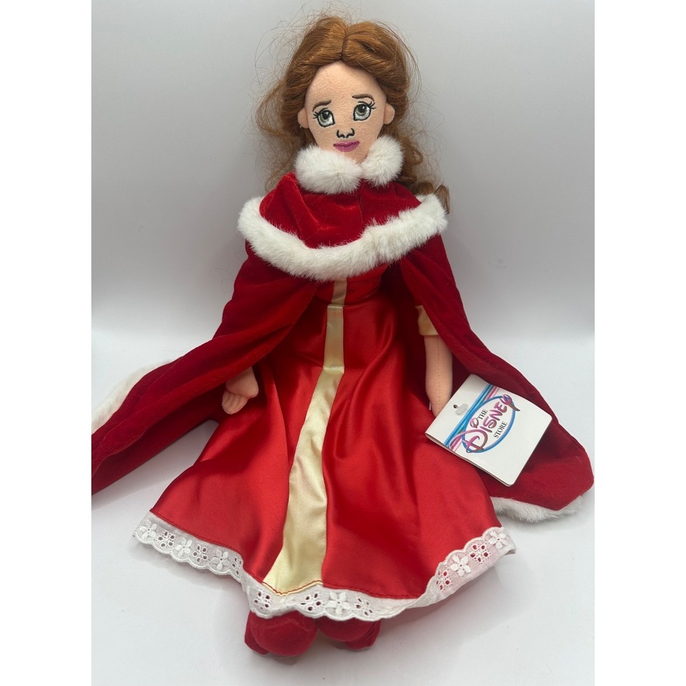 Disney Store 17" Holiday Christmas Belle Plush Doll Beauty & the Beast Red Cape